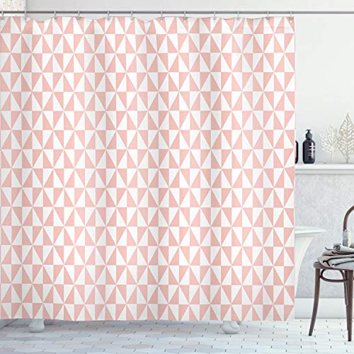 ABAKUHAUS Abstrakt Duschvorhang, Geometrische Mosaik Gitter, Stoffliches Gewebe Badezimmerdekorationsset mit Haken, 175 x 200 cm, Blush Weiß