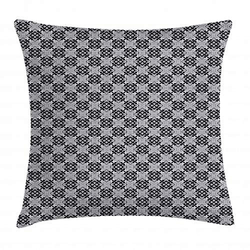 ABAKUHAUS Geometric Throw Pillow Cushion Cover, Sketched Nested Design of Overlapping Diamond Outlines and Chain Links, Decorative Square Accent Pillow Case, 20 X 20 Inches, Black and Pale Grey