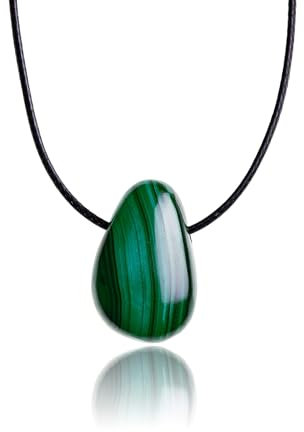 PURAJA Pendentif en pierre précieuse en véritable pierre naturelle: Malachite | Chaîne en cristal avec pendentif en forme de goutte y compris un noble cordon | Pierre de guérison/porte-bonheur