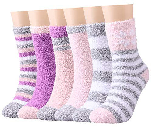 Fluffy Socks for Women - 6 Pairs Pink Winter Warm Cozy Girls Super Soft Fuzzy Home Bed Socks