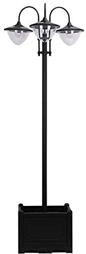 Lampadaire de jardin luminaire extérieur solaire LED 3 têtes 150 Lm jardinière intégrée dim. 41,5L x 41,5l x 189H cm noir