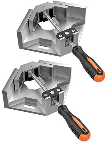 Housolution Lot de 2 pinces d'angle à angle droit en alliage d'aluminium à 90 degrés avec mâchoire pivotante réglable pour le travail du bois, cadre photo - Gris argenté