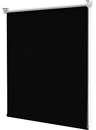 Deswell Verdunkelungsrollo Klemmfix ohne Bohren & mit Bohren Schwarz B95 x H150 cm(Stoffbreite 90cm) Thermorollo Sichtschutz Sonnenschutz, Klemmrollo Wandmontage Seitenzugrollo für Fenster