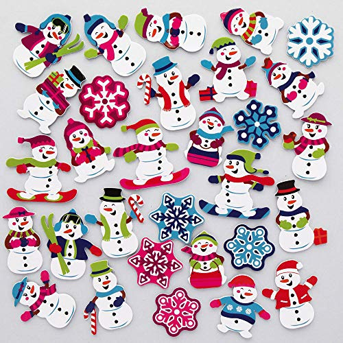 Baker Ross AX481 Schneeman Moosgummi Sticker - 200 Stück, Schaumstoff Aufkleber für Kinder zum Basteln, Gestalten und Dekorieren