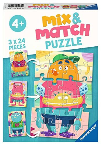 Ravensburger Kinderpuzzle - 05135 Mix&Match Lustige Monster - Puzzle für Kinder ab 4 Jahren, mit 3x24 Teilen