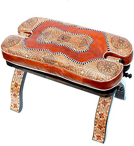Orientalischer Hocker Hellbraun aus Zedernholz Echtes Leder Marokkanischer Kamelhocker Klapphocker Sitzhocker Fußteil Sitzhöhe 40 cm für Ihr Wohnzimmer | 420420