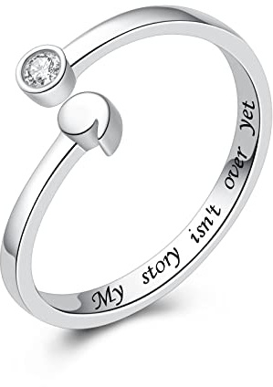 ACJNA Ring aus 925er Sterlingsilber, My Story Isn't Over Yet, verstellbar, offener Ring, Semikolon-Schmuck für Frauen, inspirierendes Geschenk, Open, Metall, Zirkonia