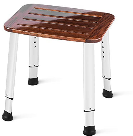 Panca da bagno per doccia, sgabello da vasca da bagno, sedia da spa, poggiapiedi regolabile, leggero, impermeabile e antiruggine, teak