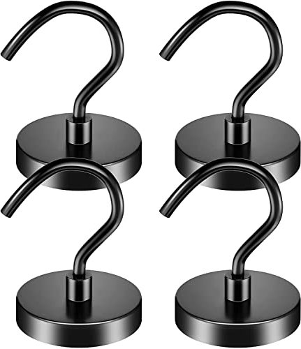 FINDMAG 4 Pack 100 lb+ Pull Magnetic Hooks Heavy Duty, Neodymium Magnet Hook for Hanging, Magnets with Hooks, Extra Strong Hook for Fridge, Magnetic Hanger for Towel, Kitchen, Bathroom