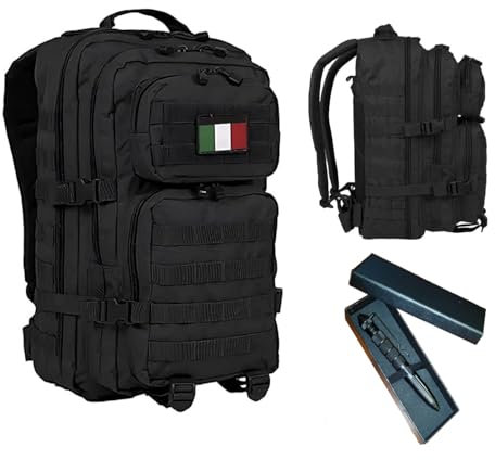 Miltec Zaino Tattico Vegetato Fogliame 42L Militare Impermeabile 600D Outdoor con Schienale Traspirante, Tasche MOLLE, Incluso Sacco a Pelo Termico d’Emergenza e Toppa Italia, Escursioni Trekking