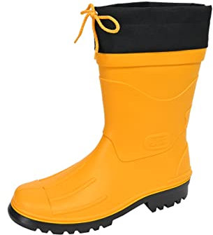 MADSea Nils-Hannes - Stivali da pioggia impermeabili a mezza altezza, non foderati, con risvolto in nylon, giallo/nero, 48 EU