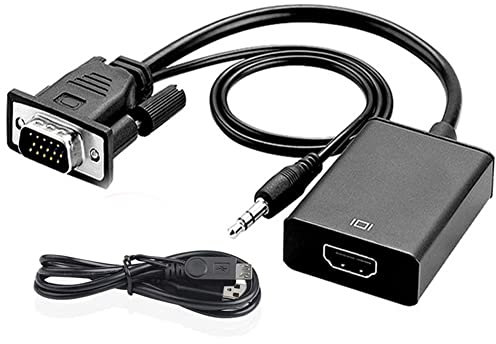 Adaptateur VGA Vers HDMI Avec Câble Audio 3,5 mm et Câble d'Alimentation - Convertisseur 1080p 60Hz Pour TV, Projecteurs et Moniteurs