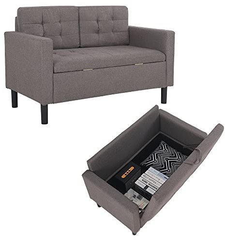 Mingone 2 Sitzer Sofa mit Lehne, Stauraum und Abnehmbarem Kissen - Modernes Leinen Loungesofa für 1-2 Personen, Taupe