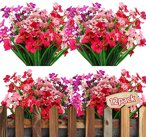 KYYLZ 12 Bündel Kunstblumen wie Echt Balkon Künstliche Blumen Wetterfest Künstliche Balkonpflanzen Kunstpflanzen Außenbereich UV-beständig Balkonblumen für Balkon Dekoration,Garten,Outdoor