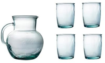 CRISTALICA Glaskrug 2300 ml inkl 4 Trinkbecher 430 ml Set Recycling-Glas