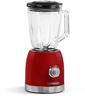 SCHNEIDER Blender Vintage SCBL15R, 800W, Bol en Verre 1,5L, 6 Lames Inox, Rouge