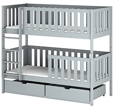 Kinderbett Etagenbett Hochbett Spielbett Stockbett MIA (Grau Kokos 8cm, 90 x 200 cm)