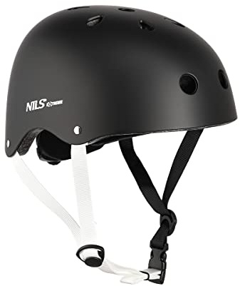 NILS Skaterhelm Kinder Erwachsene Fahrradhelm belüftet Verstellbar Sicherheitshelm für Fahrrad BMX Skateboard Scooter (Schwarz, L)