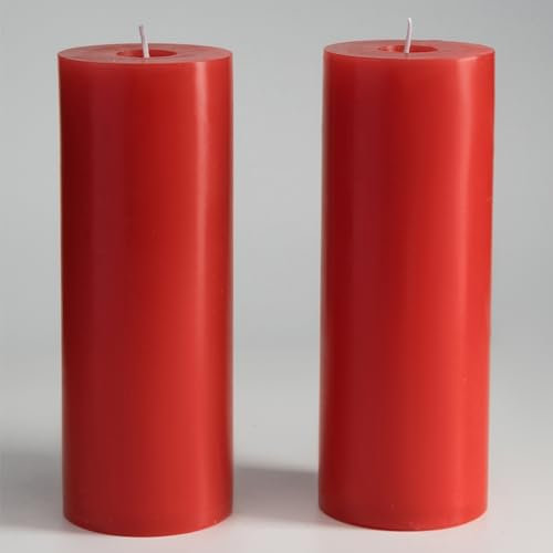 Memoward Stumpenkerzen Rot,Kerzen Groß 2er Set,Lange Brenndauer ca.100+ Std,Saubere Verbrennung,Unparfümiert,für Haushalt,Feiern und Gastronomie Deko (7.5 x 20 cm-2er, Rot)