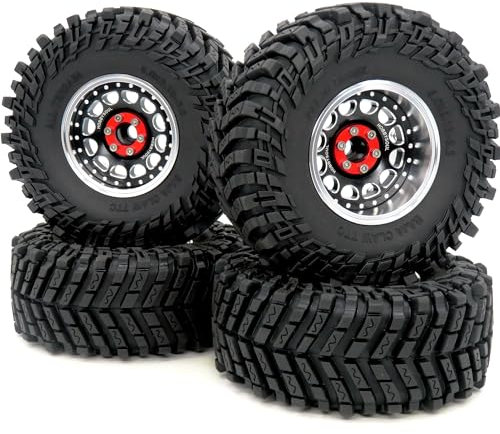 hobbysoul RC verstellbare 4 Offsets 2,2 Beadlock Räder und Reifen, Silber Schwarze Felgen und Höhe 5,0Zoll Reifen passend für RC Mud Crawler Trail Gen7 Gen8 / Axial Capra Wraith,(4er-Pack)