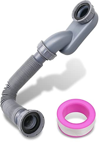 NTSUMI Flaches Profil, 3,8 cm (1 1/2 Zoll) Abfluss, Badewanne, Duschablaufrohr, flaches Profil, flacher P-Trap, freistehender Wannenablauf, passend für Badewanne, Wohnmobil, Badewanne