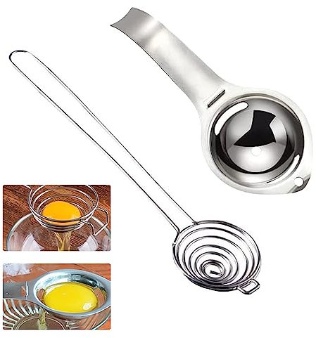 Fhioevt 2 Stück Eigelbtrenner Eiertrenner Edelstahl Eitrennhilfe Eiweiß Trenner mit Griffen Eidotter-Trenner Spülmaschinenfreundlich Egg Separator für Küche Backwerkzeug Eiweißtrenner (2 Versionen)
