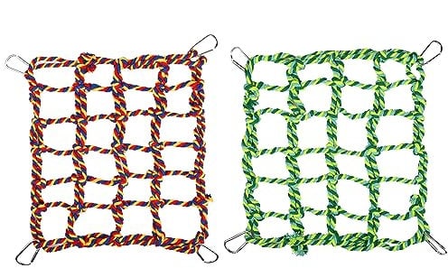 Bohue 2Pcs Colorful Woven Climbing Net Pet Hammock Netting Toy Hanging Hammock Net with 4 Hooks Small Animal Supplies Rope Ladder for Parrot Bird Hamster Squirrel