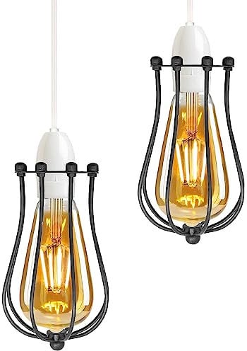 DC VOLTAGE 2 Pack of Pendant Light Shade Metal 12cm Balloon Wire Cage Easy Fit Hanging Ceiling Lamp Shade for Kitchen Living Room Hallway Bar Coffee Shop Hotels (Brushed Silver)