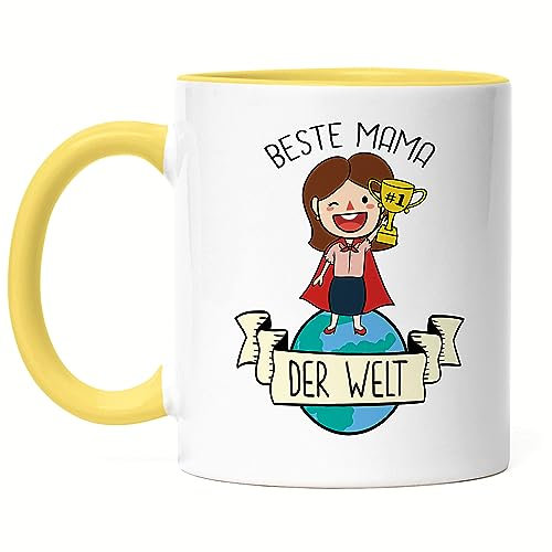 Hey!Print Beste Mama der Welt Tasse Gelb Pokal 1. Platz Geschenkidee Muttertag Geburtstag