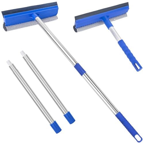 10 Modern Window Cleaner Squeegee, 2-in-1 Window Cleaning Tool, 56 Long Handle, Blue