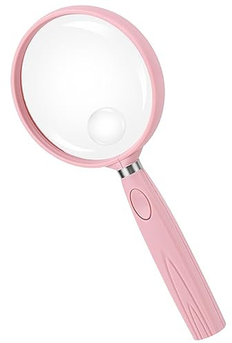 Feosky Hand-Leselupe, 10-fache 30-fache Lupe, 75 mm bruchsichere Linse, rutschfester Griff für Erwachsene, enge Arbeit, Senioren, Lesen und Kinder, Naturforschung, Hobby-Beobachtung (Rosa)