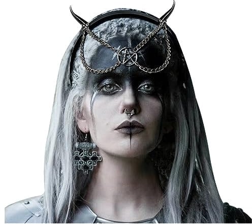 keland Goth Hörner Haarreif Gothic Kopfschmuck Sonne Halo Krone Kopfstück Damen Halloween Cosplay Accessoire (Schwarz-1)