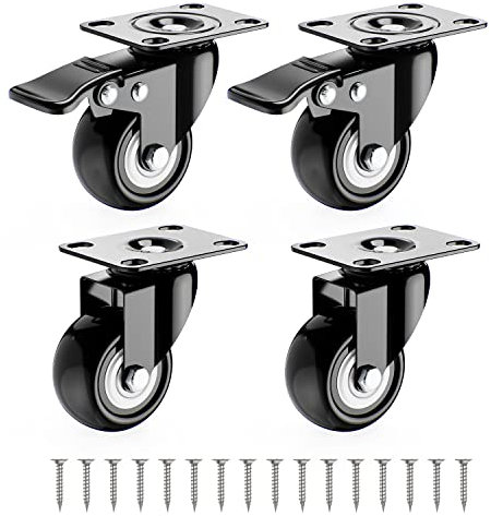 Möbelroller Transportroller - 4 Stück, 2 Möbelrollen Mit Bremse + 2 Schwerlast Rollen 40mm, 140kg Gesamtlast, 360° Drehung, Schwarz, Für Alle Bodenarten
