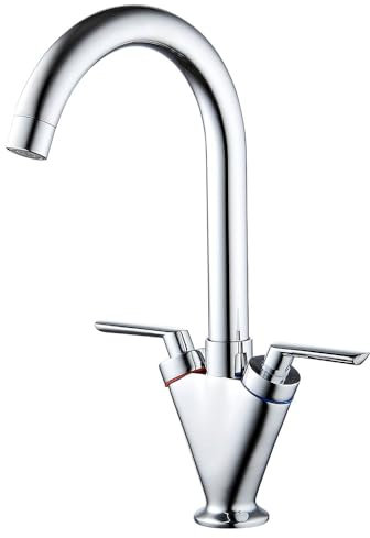 Kitchen Mixer Tap Dual Lever Monobloc Swivel Spout Chrome Sink Taps Brass with UK Standard Fittings