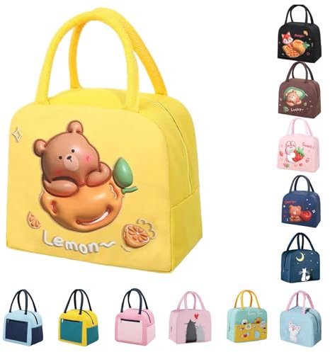 WYSUMMER Lunch Bag, Tote Bag für Frauen, Karton Cool Lunch Box Kühltasche Wasserbeständiger Lunch Organizer für Kinder und Studenten Reise Picknick School (gelbe Zitrone)