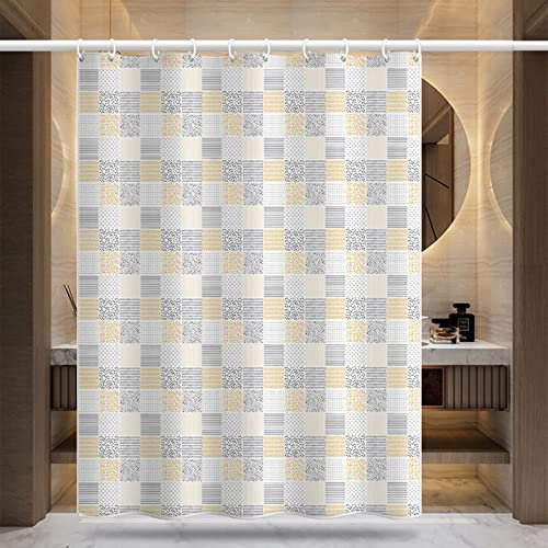 Skcess Duschvorhang 180x180, Polyester Duschvorhang Grau Gelb Duschvorhang Wasserdicht Plaid Badvorhang Anti-Schimmel