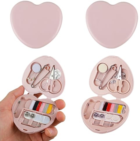 Cobee Sewing Kit, 2pcs Mini Sewing Kit für Travel Essentials Portable DIY Notfall Nähen Reparatur Supplies Heart Shaped Sewing Storage Case mit Nadeln Buttons Wire Pins Thread Scissors