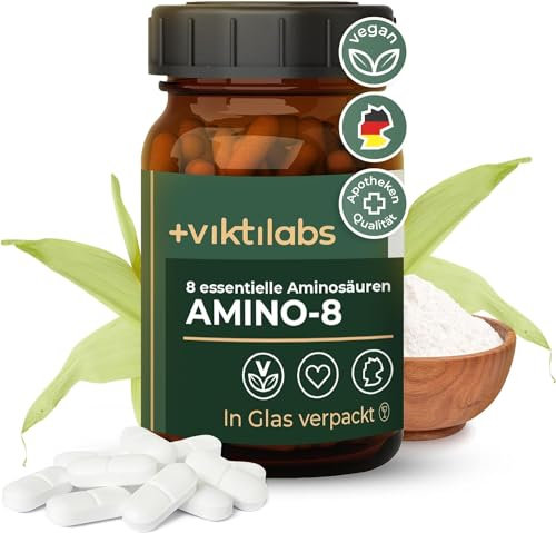 VIKTILABS - AMINO 8 | Aminosäuren Komplex hochdosiert - 998mg pro Pressling | EAA Vegan | Alle 8 essentielle Aminosäuren (L-Tryptophan, l-Lysin ...) |100% natürliche Inhaltsstoffe | 3x 150 Tabletten