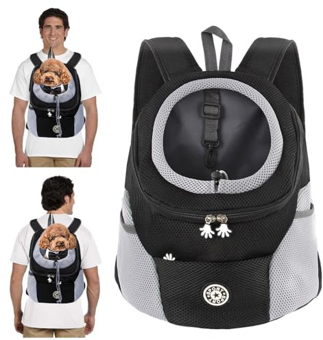 PETCUTE Hundetragerucksack,Verstellbarer Haustier Rucksack für Kleine Hunde und Katzen,Gepolsterter Schultergurt,Wasserdichter Boden,Atmungsaktiv,Haustier-Fronttasche mit Sicherheitshaken,zum Wandern
