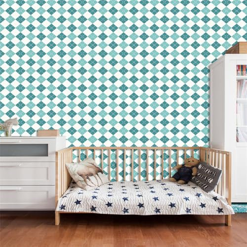 Papier Peint Losange Bleu Papier Peint Adhesif Mural Amovible Papier Adhesif pour Meuble Papier Peint Autocollant pour Chambre Salon Cuisine Décoratif Papiers Peints 2P (40x100cm)