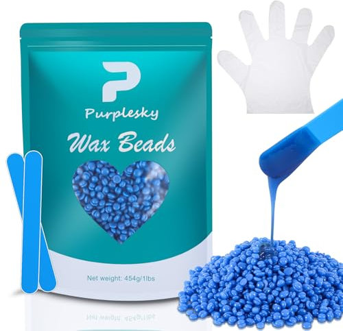 PURPLESKY Wachs Perlen, 453g harte Wachs Bohnen für Bikini, Körper Wachs Perlen für Haarentfernung, Hartwachs Perlen mit 3 Wachs Sticks, 4-Paar Handschuhe (Meersalz)
