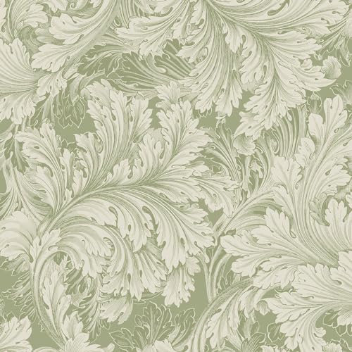 World of Wallpaper Rossetti Leaves in Soft Matte Finish Arts and Crafts Inspired Wallpaper for Living Room, Bedroom, Hallways, Feature Walls -Green 203907/WOW122