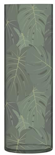 Jarrón cilíndrico de plástico de 11.8 pulgadas, moderno jarrón grande para sala de estar, hogar, cocina, centros de mesa, hojas de palmeras verde oscuro