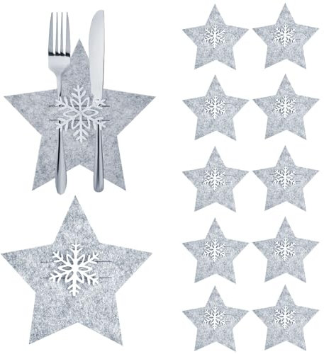 AYNKH 12 Pcs Christmas Blankets, Gray Star Christmas Snowflake Tableware Felt, Used for Christmas Table Decoration, Creating a Strong Christmas Atmosphere