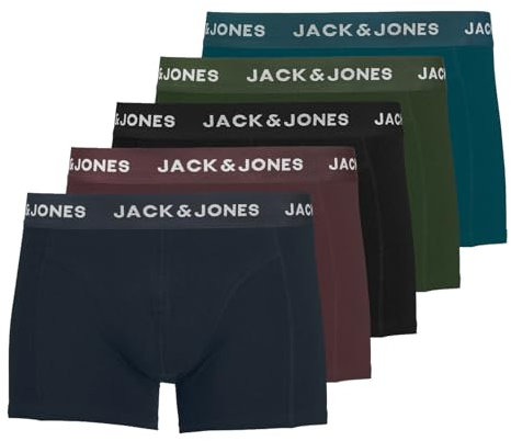 JACK & JONES Herren Unterhosen Shorts Boxershorts Trunks 5er Pack, Farbe:Mehrfarbig, Wäschegröße:S, Artikel:-navyblazer/Vineyard