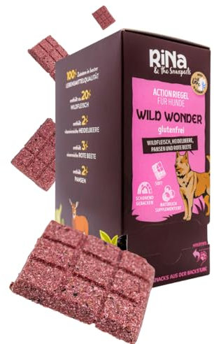 RiNa`s Wild Wonder - Hundeleckerli in 10er-Riegelbox - Getrocknetes Wildfleisch als Leckerli - Glutenfrei - Krillmehl, Rote Beete & Pansen - Made in Germany