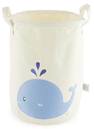 Bieco Cesto para la ropa de bebé ballena, gran cesta de almacenamiento para niños, algodón y resistente al agua, para guardar la habitación de los niños, cesta de ropa infantil, cesta de juguetes para