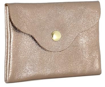 Double Tree - Petit Porte-Monnaie Cartes Femme - Portefeuille Ultra Fin Cuir Véritable Irisé à Magnétique - Compact Léger - Taupe