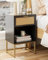 HEYZOEY Table de chevet bohème moderne en bois avec tiroir - Table d'appoint pour chambre à coucher, salon, bureau (rotin noir)