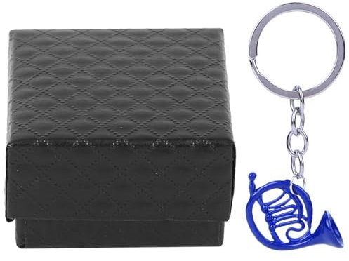 Agatige Mini-Horn-Schlüsselanhänger mit Box, Miniatur-blaues Waldhorn-Charm-Anhänger, Schmuck, Dekoration, Schlüsselanhänger, Zubehör für Männer, Frauen, Tasche, Geldbörse, Autoschlüssel